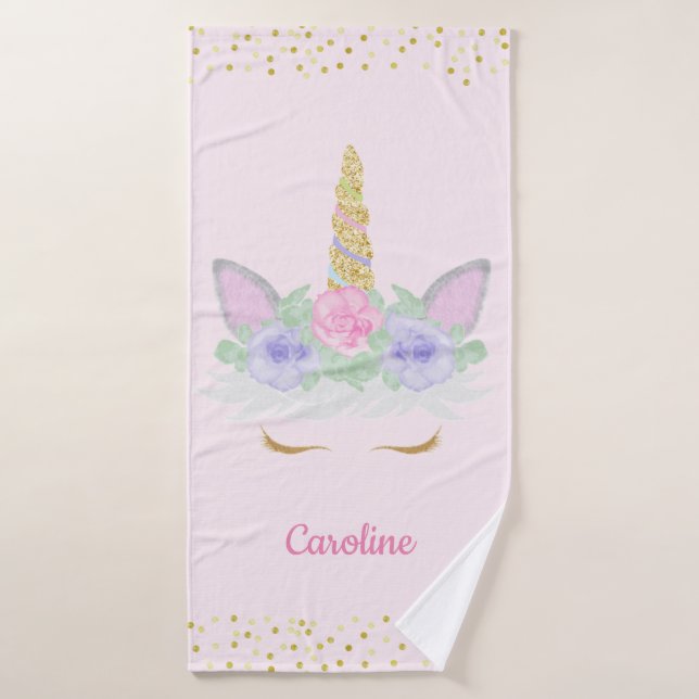 Parties scintillant Unicorn face Pink Gold Girls P (Serviette de bain)