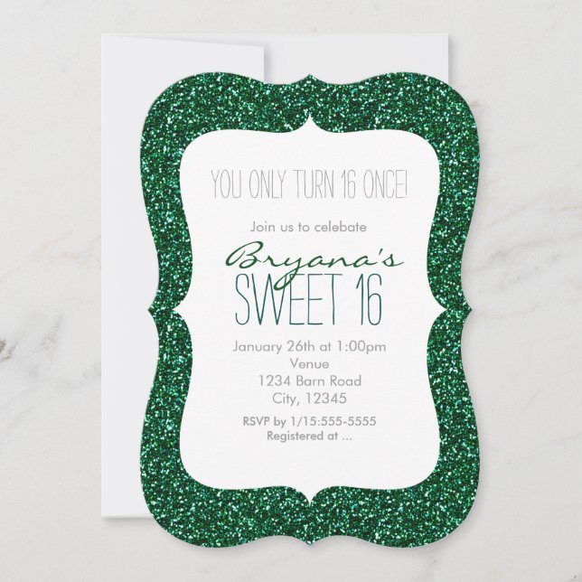 Parties scintillant verte Glam Sweet 16 Invitation (Devant)