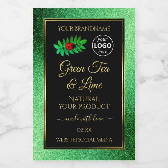 Parties scintillant verte Noir Étiquettes de produ (Étiquettes simples)