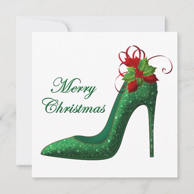 Parties scintillant verte talons Noël Carte de voe (Devant)