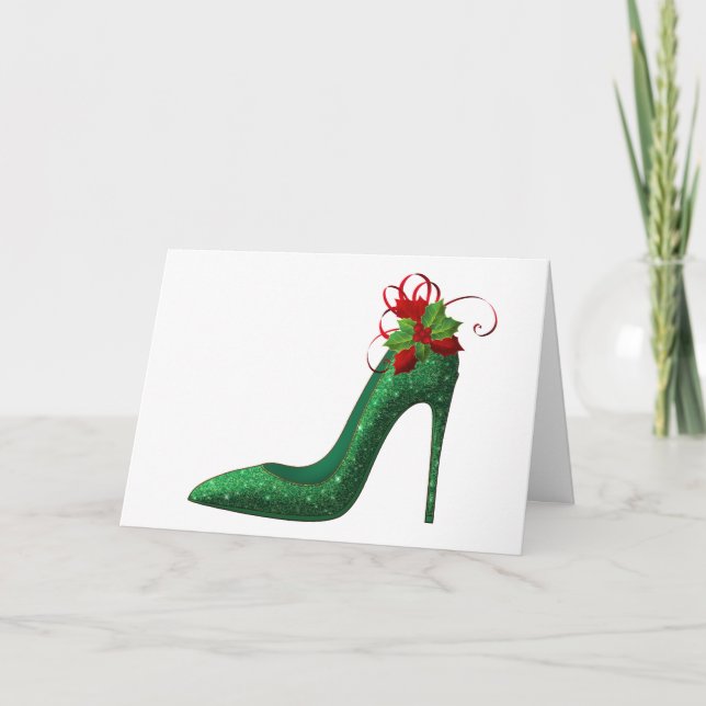 Parties scintillant verte talons Noël Carte de voe (Devant)