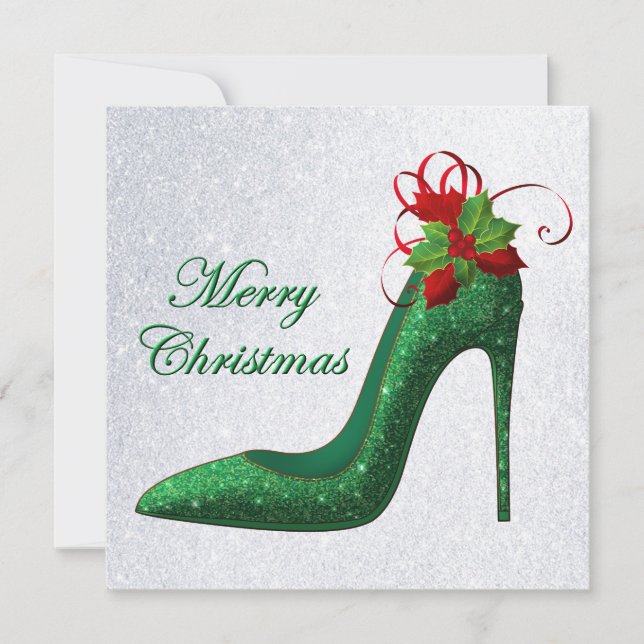 Parties scintillant verte talons Noël Carte de voe (Devant)