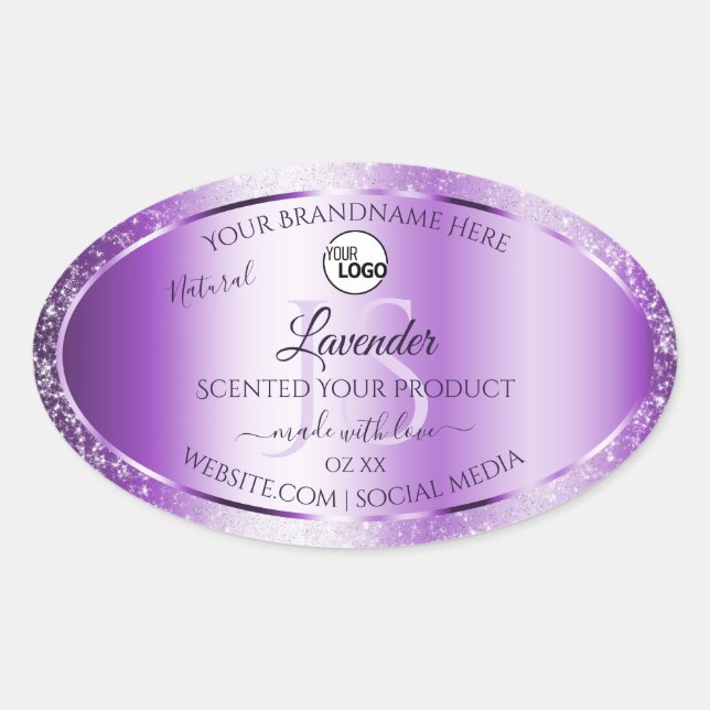 Parties scintillant violet moderne Étiquettes Mono (Devant)