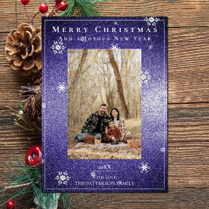 Parties scintillant violet Snowflakes Carte photo