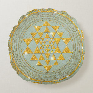 Parties scintillantes d'or de Sri Yantra - coussin