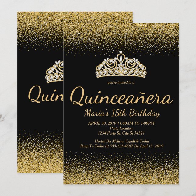 Parties scintillantes d'or, invitations de (Devant / Derrière)