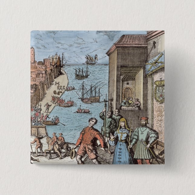 Parting of Columbus with Ferdinand and 2 Inch Square Button (Front)