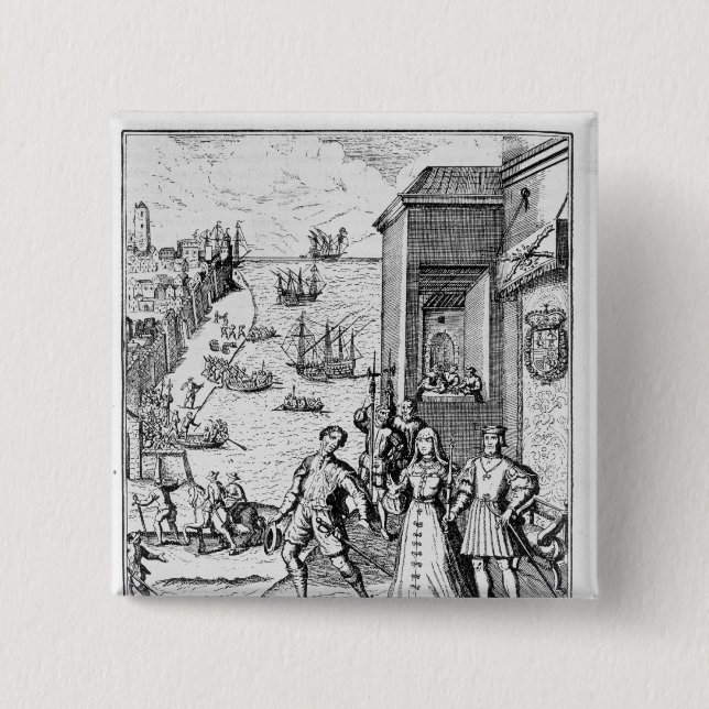 Parting of Columbus with Ferdinand and 2 Inch Square Button (Front)