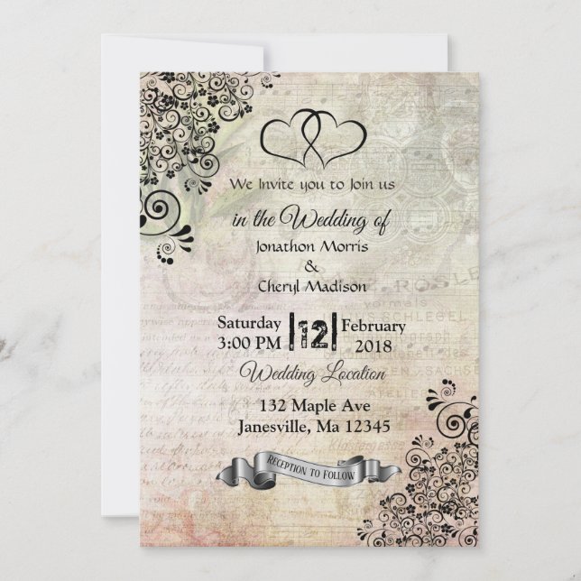 Partition Notes Coeurs Mariages Invitations (Devant)