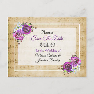 Partition Rose violet Enregistrer la date Carte po
