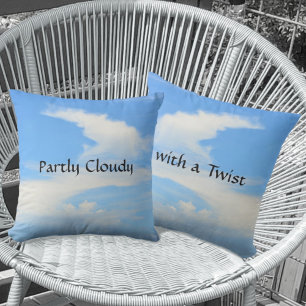 Partly Cloudy with a Twist Blue and White Outdoor Pillow