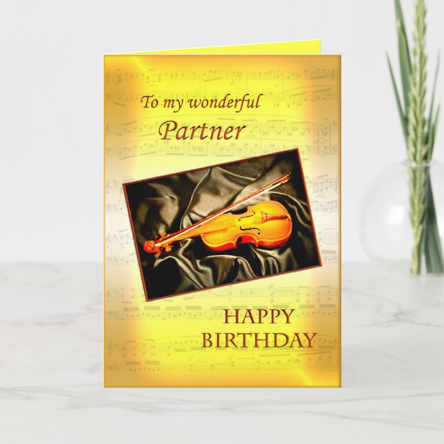 Partner, a musical birthday card with a violin (Front)