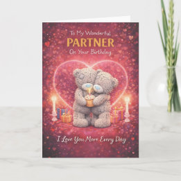 Partner Birthday Card – Romantic Bear Design