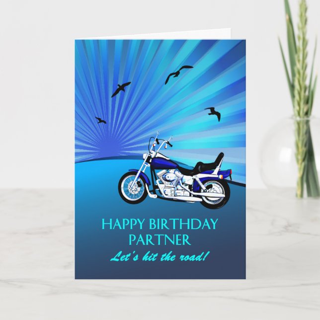Partner Birthday Motorbike Sunset Card (Front)
