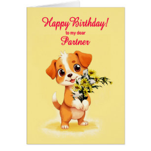 Partner Birthday Puppy and Flowers 