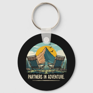 Partners in Adventure Retro Mountain Camping Desig Keychain