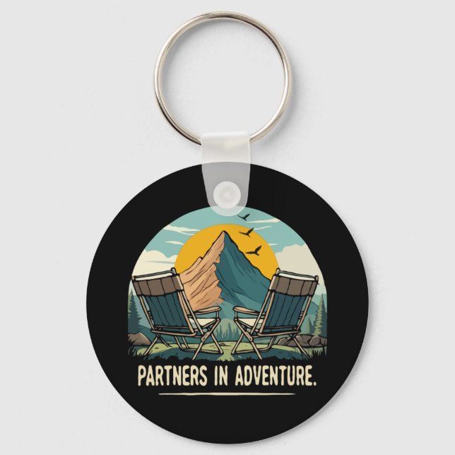Partners in Adventure Retro Mountain Camping Desig Keychain (Back)