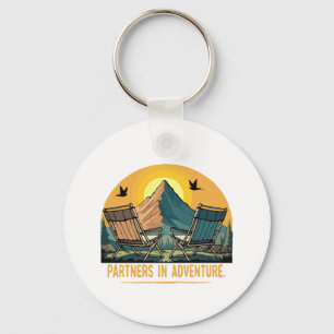  Partners in Adventure   Retro Mountain Camping  Keychain