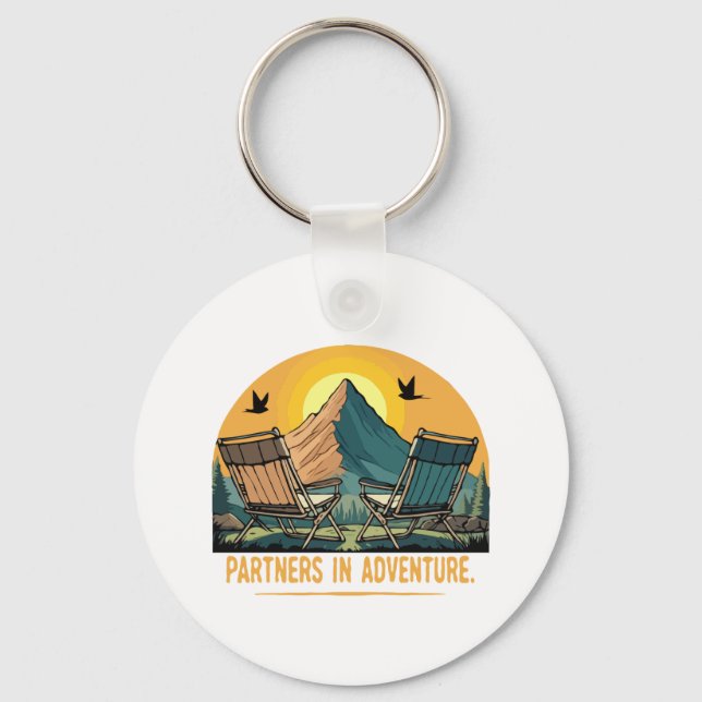  Partners in Adventure | Retro Mountain Camping  Keychain (Front)