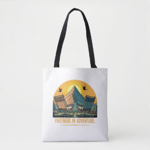 Partners in Adventure Retro Mountain Camping Tote Bag