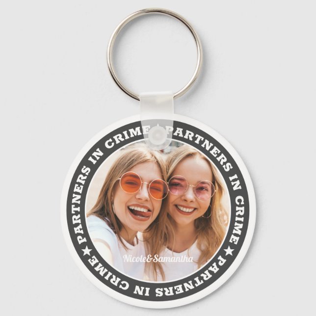 Partners in Crime BFF Simple Modern Custom Photo Keychain (Front)
