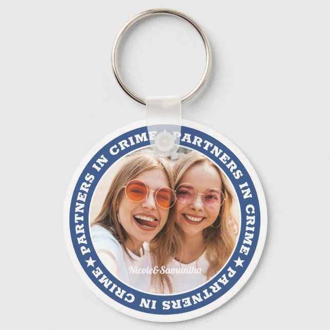 Partners in Crime BFF Simple Modern Custom Photo Keychain (Front)