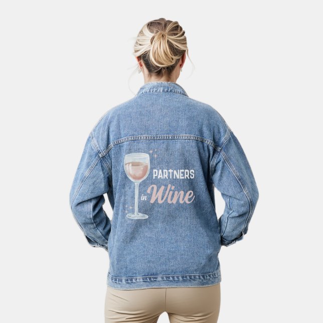 Partners in Wine Friends BFFs Bachelorette Party Denim Jacket (Model)