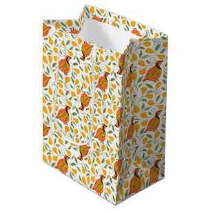 Partridge and pear trees seamless Christmas patter Medium Gift Bag