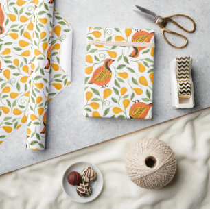 Partridge and pear trees seamless Christmas patter Wrapping Paper