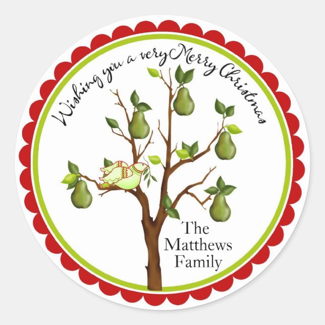 Partridge dans un arbre à poires Stickers de Noël (Devant)