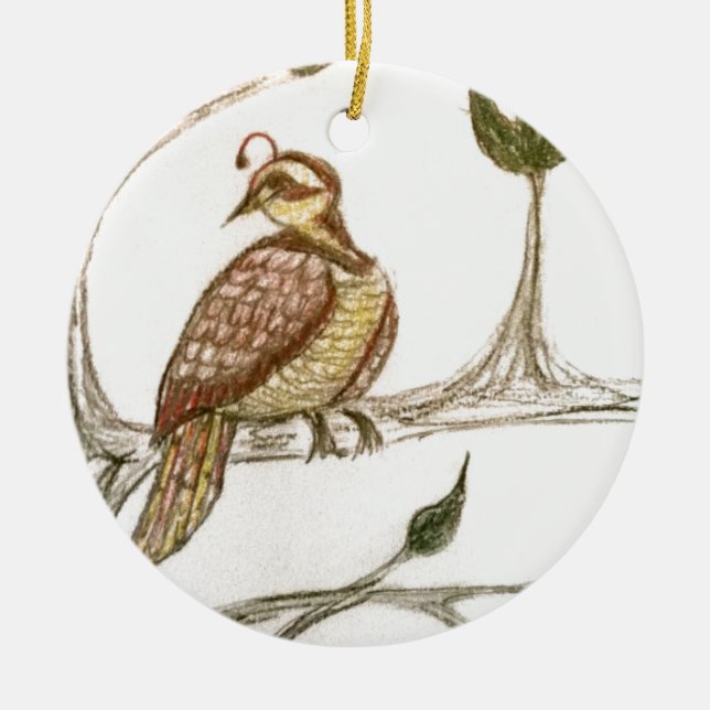 Partridge in a Green Pear Tree Ceramic Ornament (Front)