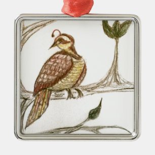 Partridge in a Green Pear Tree Metal Ornament