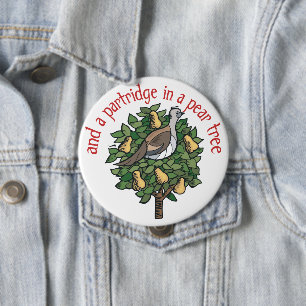 Partridge in a Pear Tree 4 Inch Round Button