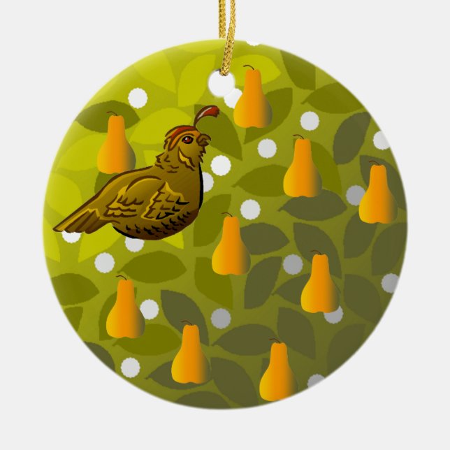 Partridge in a Pear Tree Ceramic Ornament (Front)