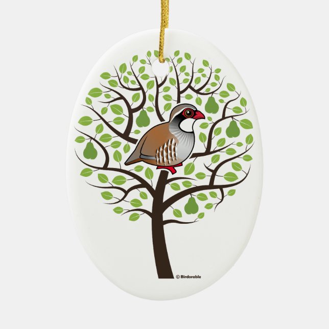Partridge in a Pear Tree Ceramic Ornament (Front)