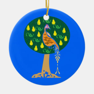 Partridge in a pear tree ceramic ornament