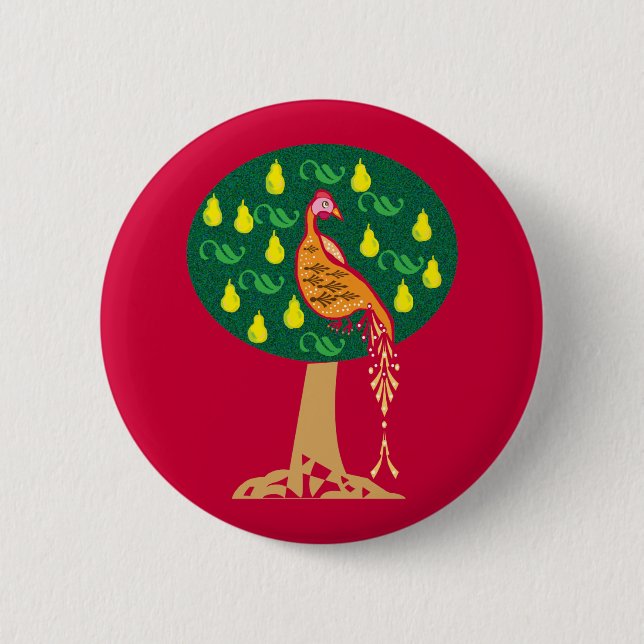 Partridge in a pear tree Christmas carol 2 Inch Round Button (Front)