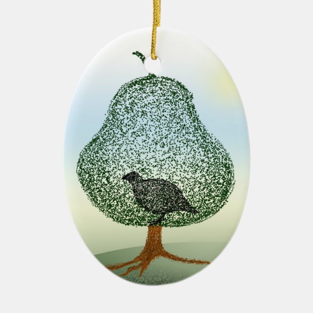 Partridge In A Pear Tree Christmas Ceramic Ornament (Front)