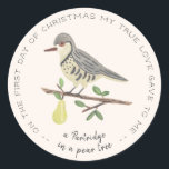Partridge in a Pear Tree Classic Round Sticker<br><div class="desc">Adorable Christmas illustration hand painted by Shelby Allison featuring 1 partridge in a pear tree.</div>