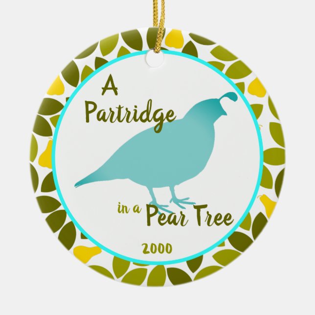 Partridge in a Pear Tree - Custom year Ceramic Ornament (Front)