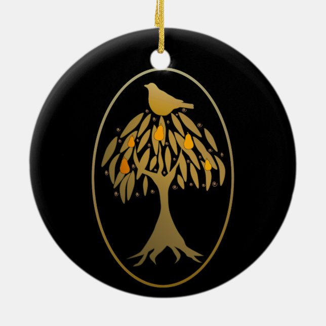 Partridge in a Pear Tree Gold Ceramic Ornament (Back)