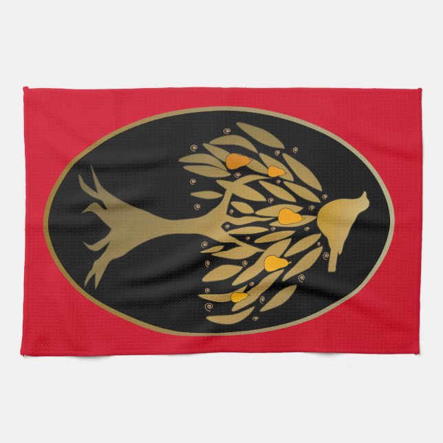 Partridge in a Pear Tree Gold Kitchen Towel (Horizontal)