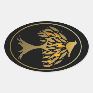 Partridge in a Pear Tree Gold Oval Sticker