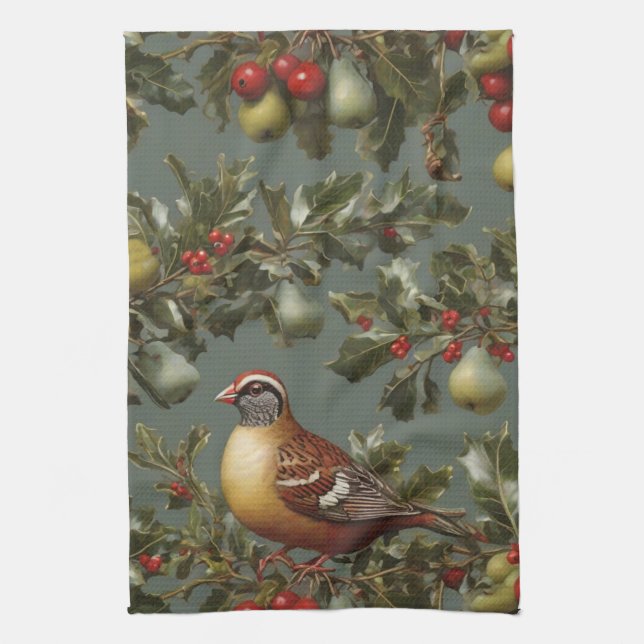 Partridge in a pear tree kitchen towel (Vertical)