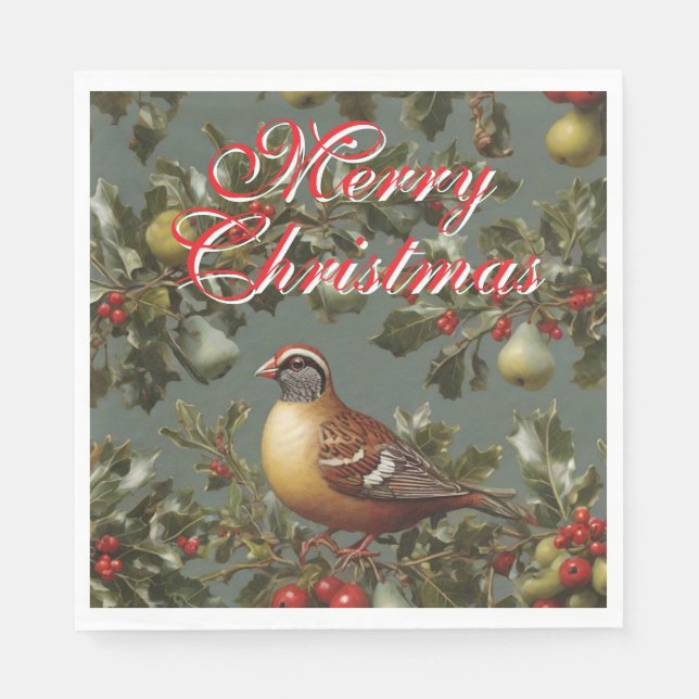 Partridge in a pear tree merry christmas napkin (Front)
