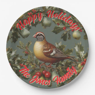 Partridge in a pear tree personalize paper plate