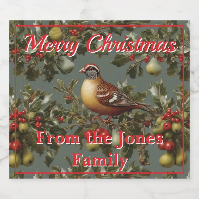 Partridge in a pear tree personalize  sparkling wine label (Single Label)