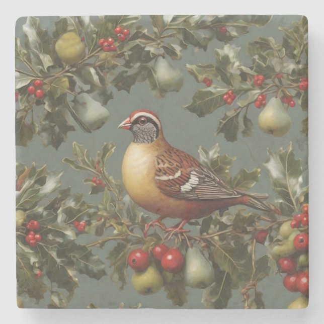 Partridge in a pear tree stone coaster (Front)