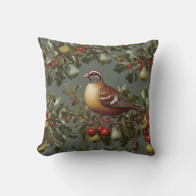 Partridge in a pear tree throw pillow (Front)