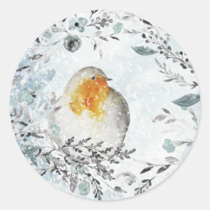 Partridge In A Winter Dusty Blue Greenery Wreath Classic Round Sticker